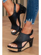 Little Daisy Closet - Wholesale Wedges - Women's -  LDC Vintage Leather Stitching Studded Wedge Sandals3