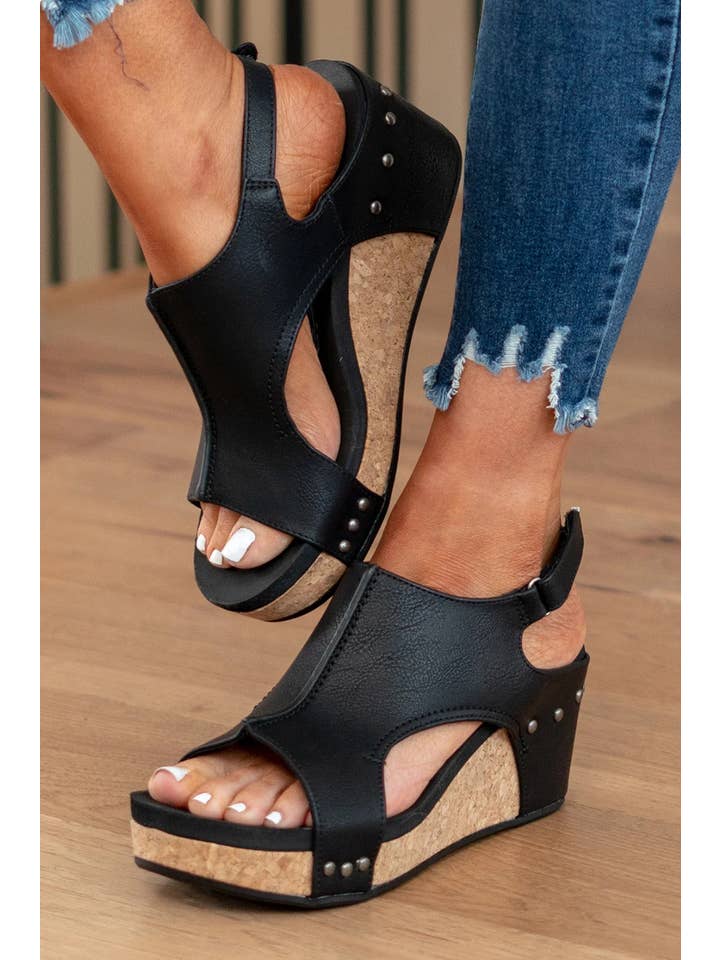 Little Daisy Closet - Wholesale Wedges - Women's -  LDC Vintage Leather Stitching Studded Wedge Sandals3