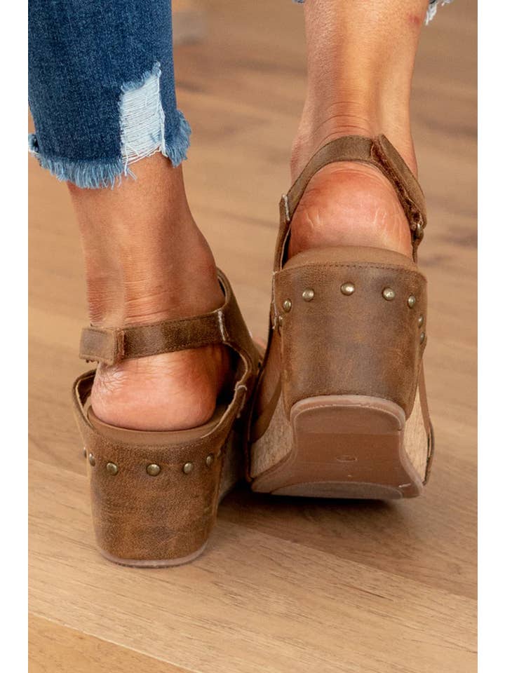 Little Daisy Closet - Wholesale Wedges - Women's -  LDC Vintage Leather Stitching Studded Wedge Sandals2