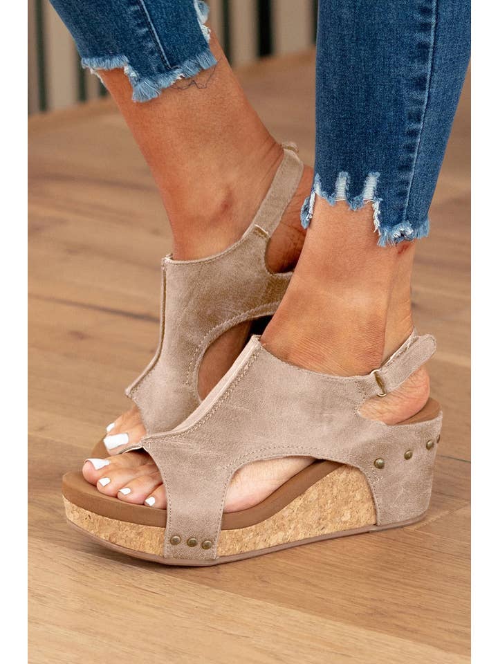 Little Daisy Closet - Wholesale Wedges - Women's -  LDC Vintage Leather Stitching Studded Wedge Sandals5