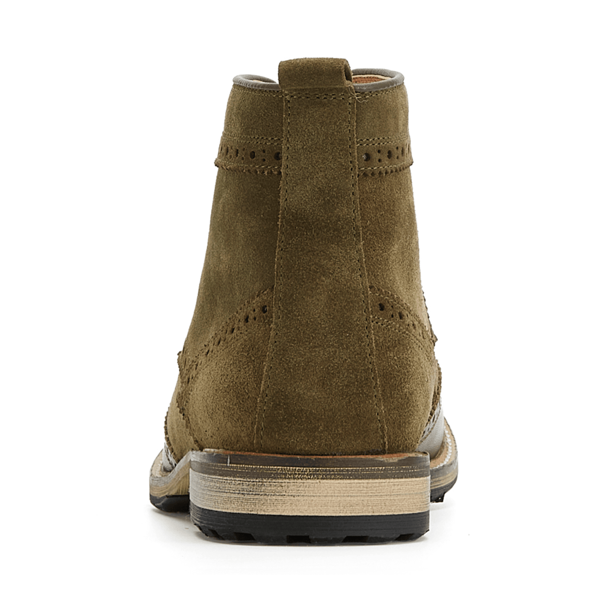 Botin Inglés de cuero gamuza color verde oliva para hombre vista trasera