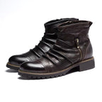 Botines hombre marrón espresso en cuero vegano Luxe Grain™ con caña media, cierre lateral y suela de goma antideslizante estilo Martin Boots