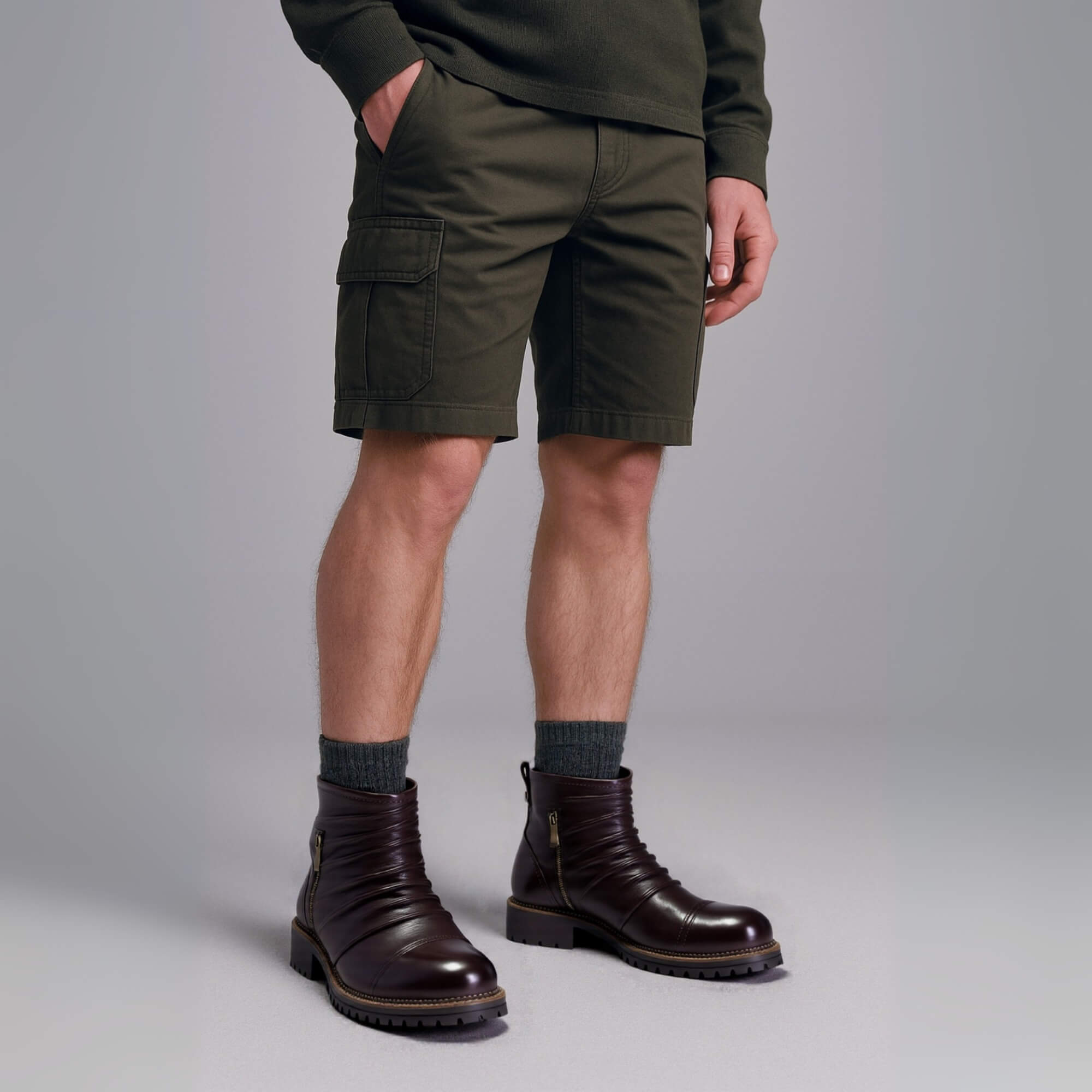 Botín hombre marrón espresso en cuero vegano Luxe Grain™ con caña media, cierre lateral y suela de goma antideslizante estilo Martin Boots.