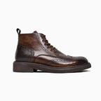 botín de cuero café Kalver ascenso con estilo brogue y alza interior oculta