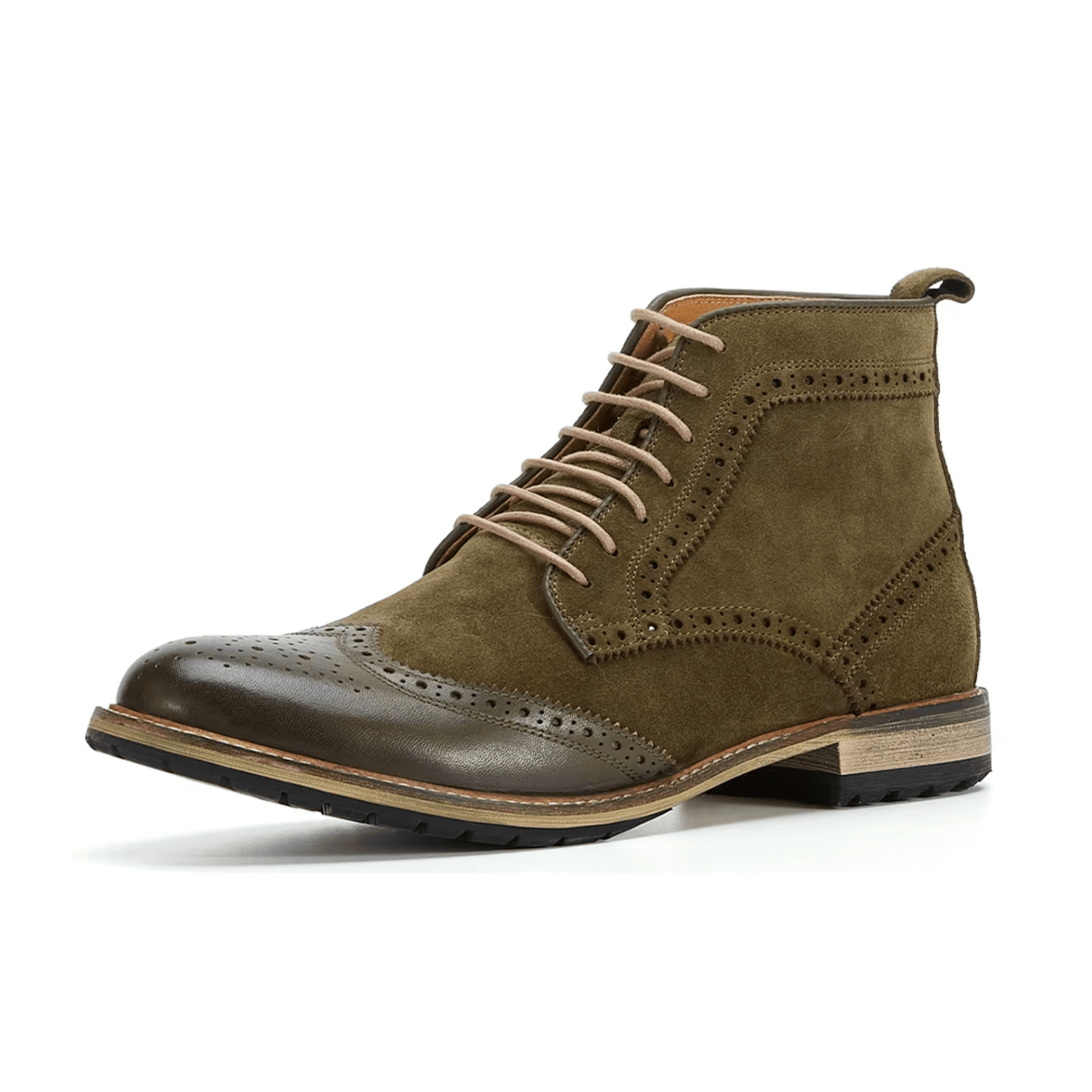 Botin inglés de cuero gamuza color verde oliva para hombre vista lado