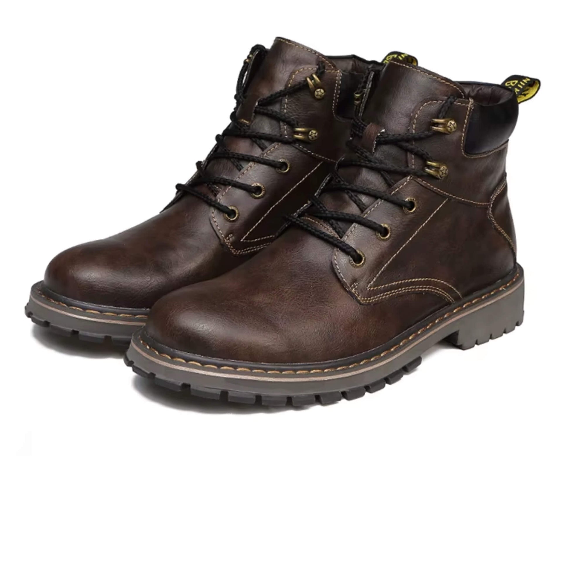 Par botines de cuero café Kalver Explorer para hombre, diseño robusto y suela antideslizante
