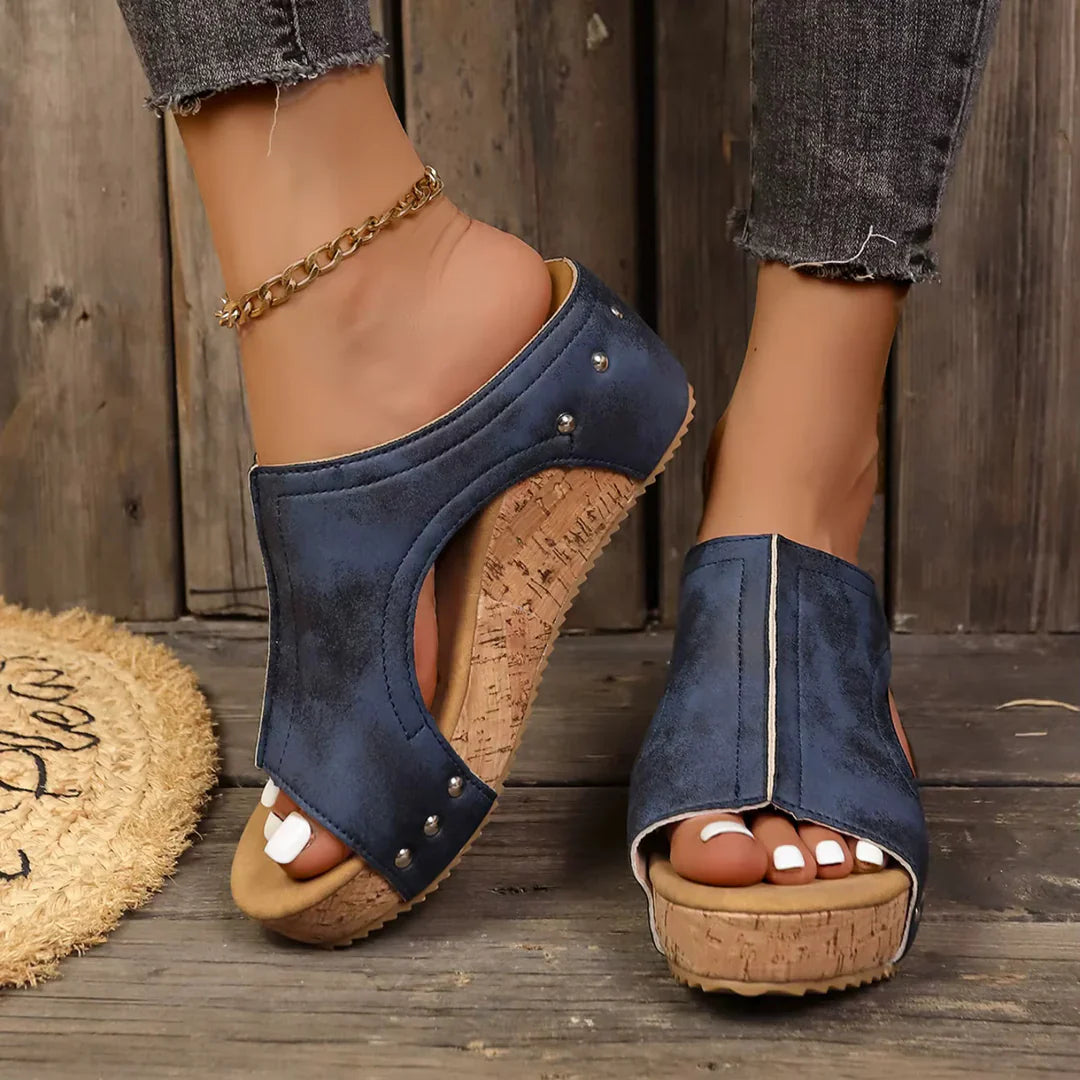 Sandalias plataforma mujer ortopedicas azúl wedge soporte arc