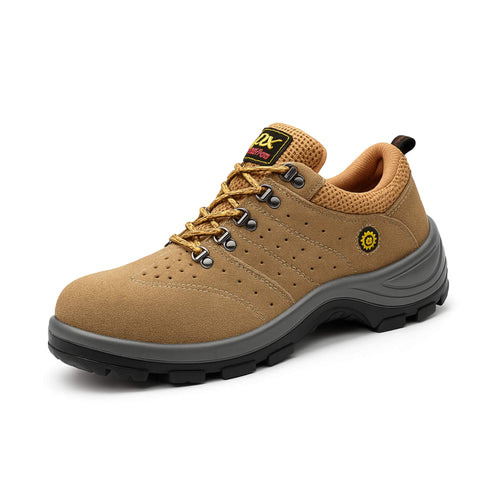 Zapato de seguridad Kalver Arcus 339 beige tipo zapatilla, liviano y transpirable vista lateral 45 grados izquerda
