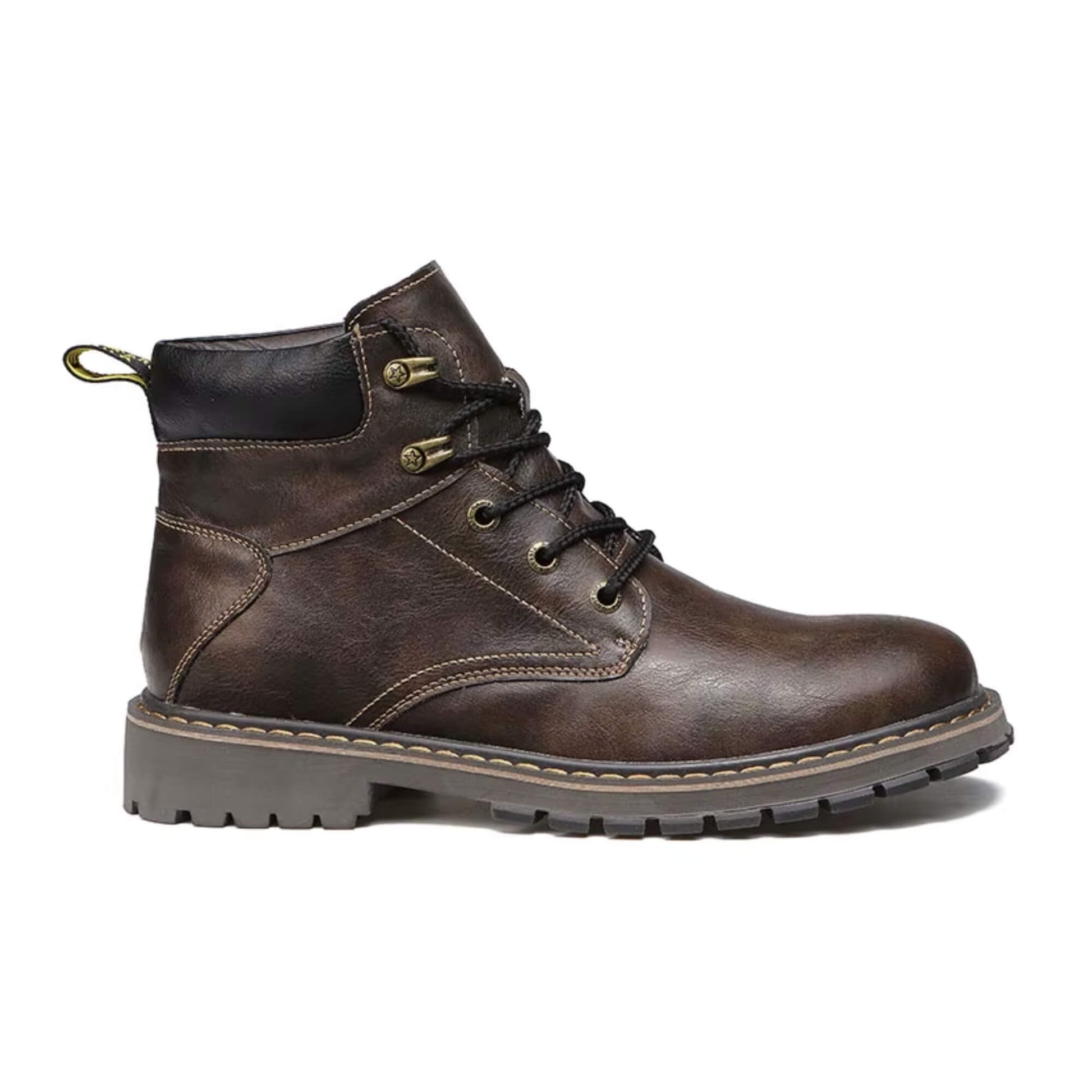 Botín de cuero café Kalver Explorer para hombre, diseño robusto y suela antideslizante