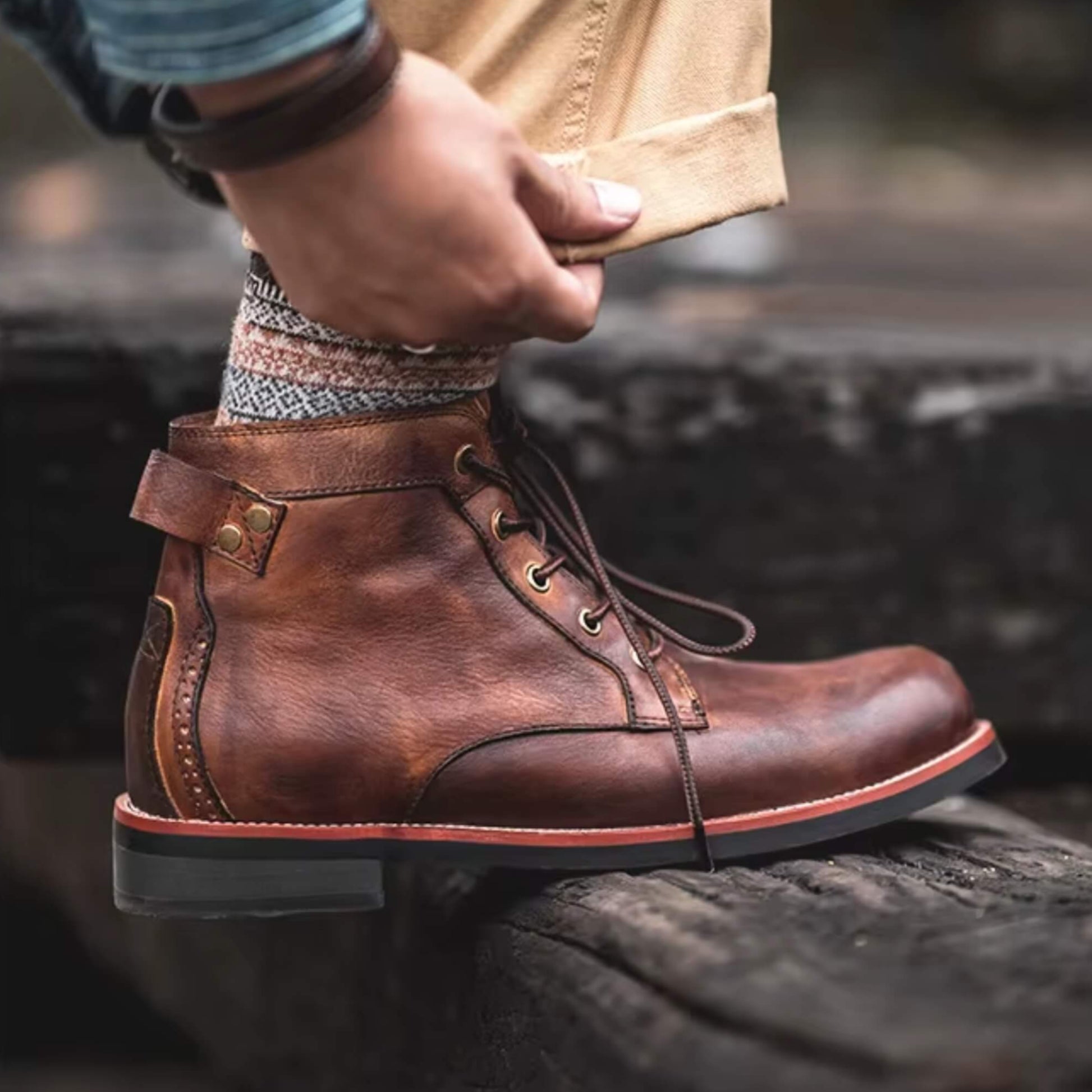botín cuero hombre Kalver terrano, botas retro urbanas color café