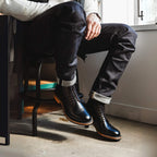 Botin cuero tea-core negro para hombre, fabricación artesanal Goodyear, suela de cuero con caucho antideslizante, estilo premium Kalver.
