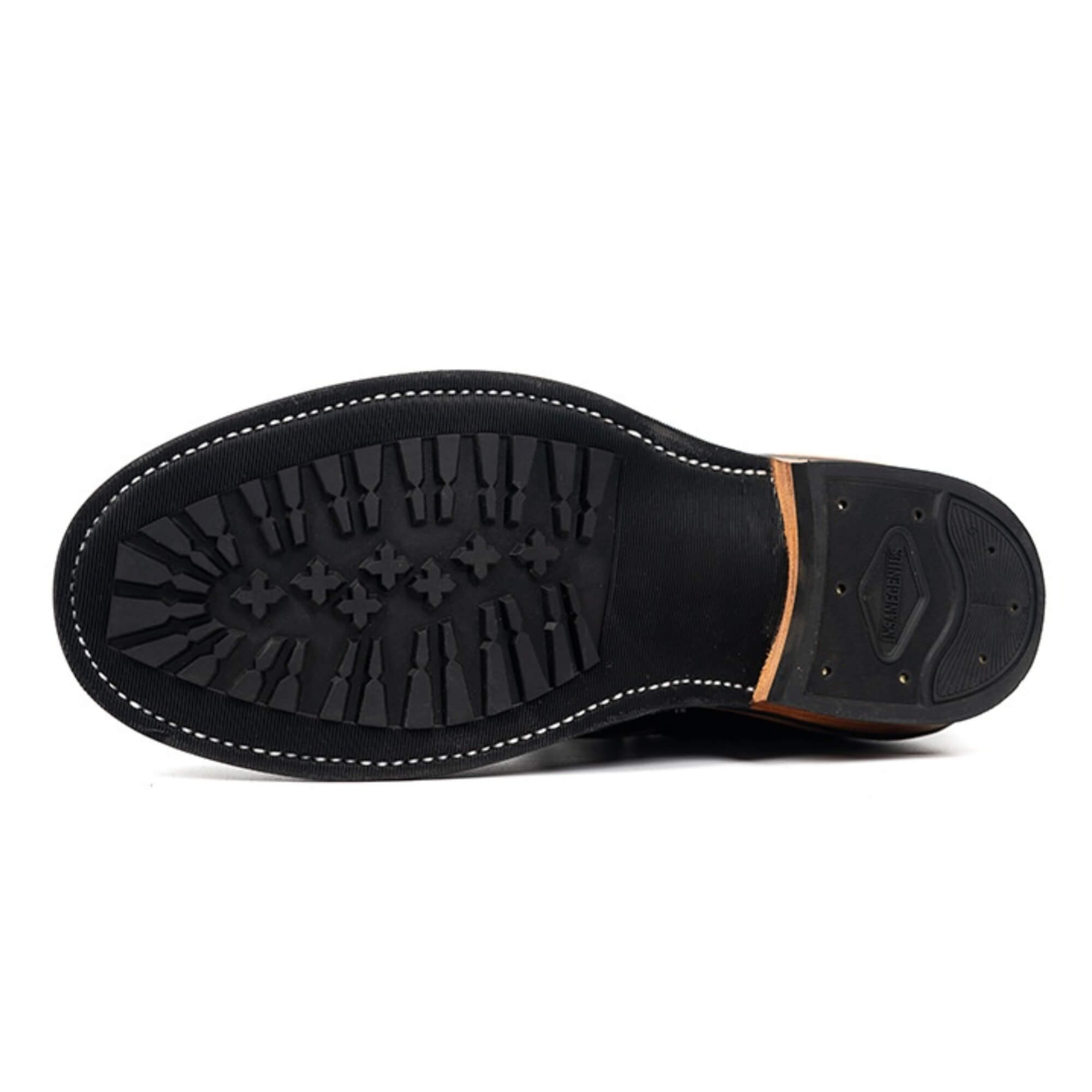 Botín cuero tea-core negro para hombre, fabricación artesanal Goodyear, suela de cuero con caucho antideslizante, estilo premium Kalver.