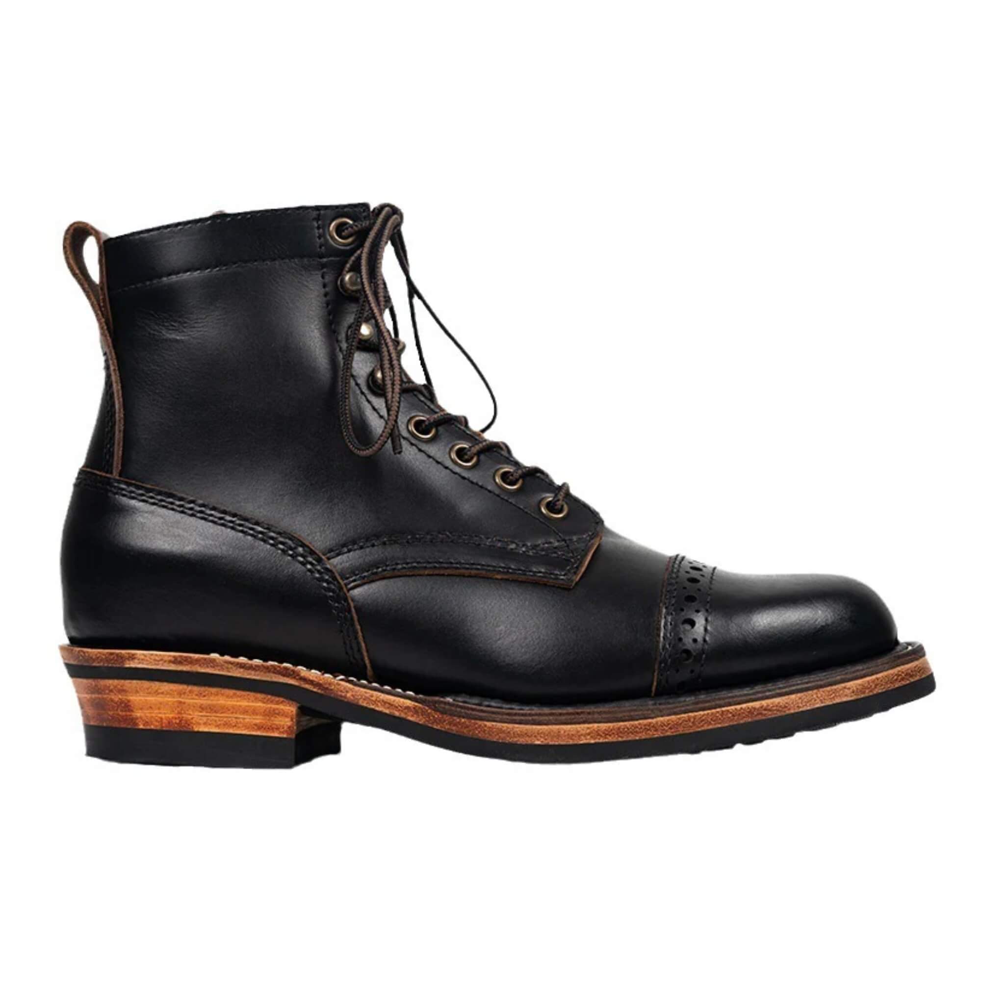 Botin de cuero tea-core negro para hombre, fabricación artesanal Goodyear, suela de cuero con caucho antideslizante, estilo premium Kalver.