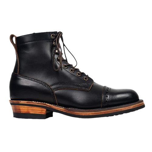 Botin de cuero tea-core negro para hombre, fabricación artesanal Goodyear, suela de cuero con caucho antideslizante, estilo premium Kalver.
