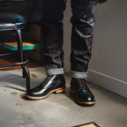 Botín de cuero tea-core negro para hombre, fabricación artesanal Goodyear, suela de cuero con caucho antideslizante, estilo premium Kalver.