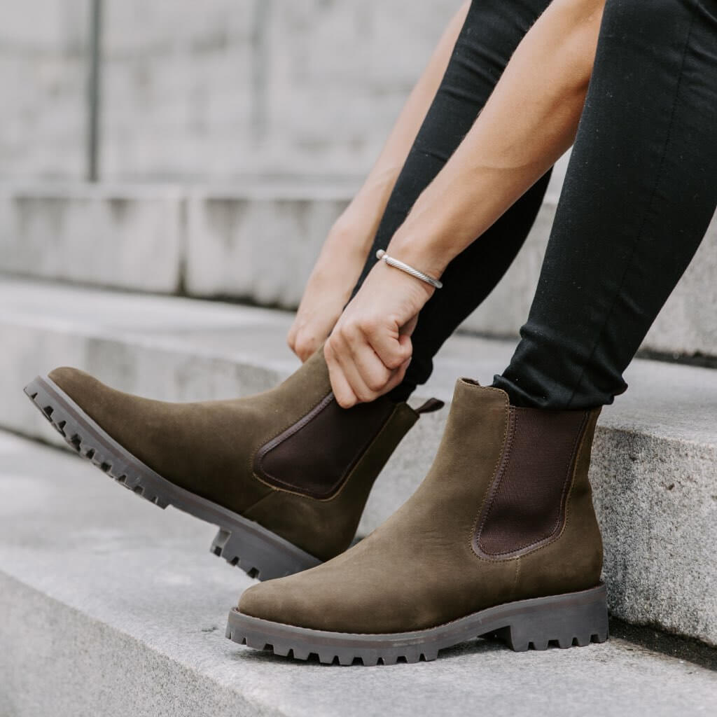 botin mujer cuero impermeable Kalver sierra todoclima color verde oscuro