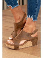 Little Daisy Closet - Wholesale Wedges - Women's -  LDC Vintage Leather Stitching Studded Wedge Sandals0