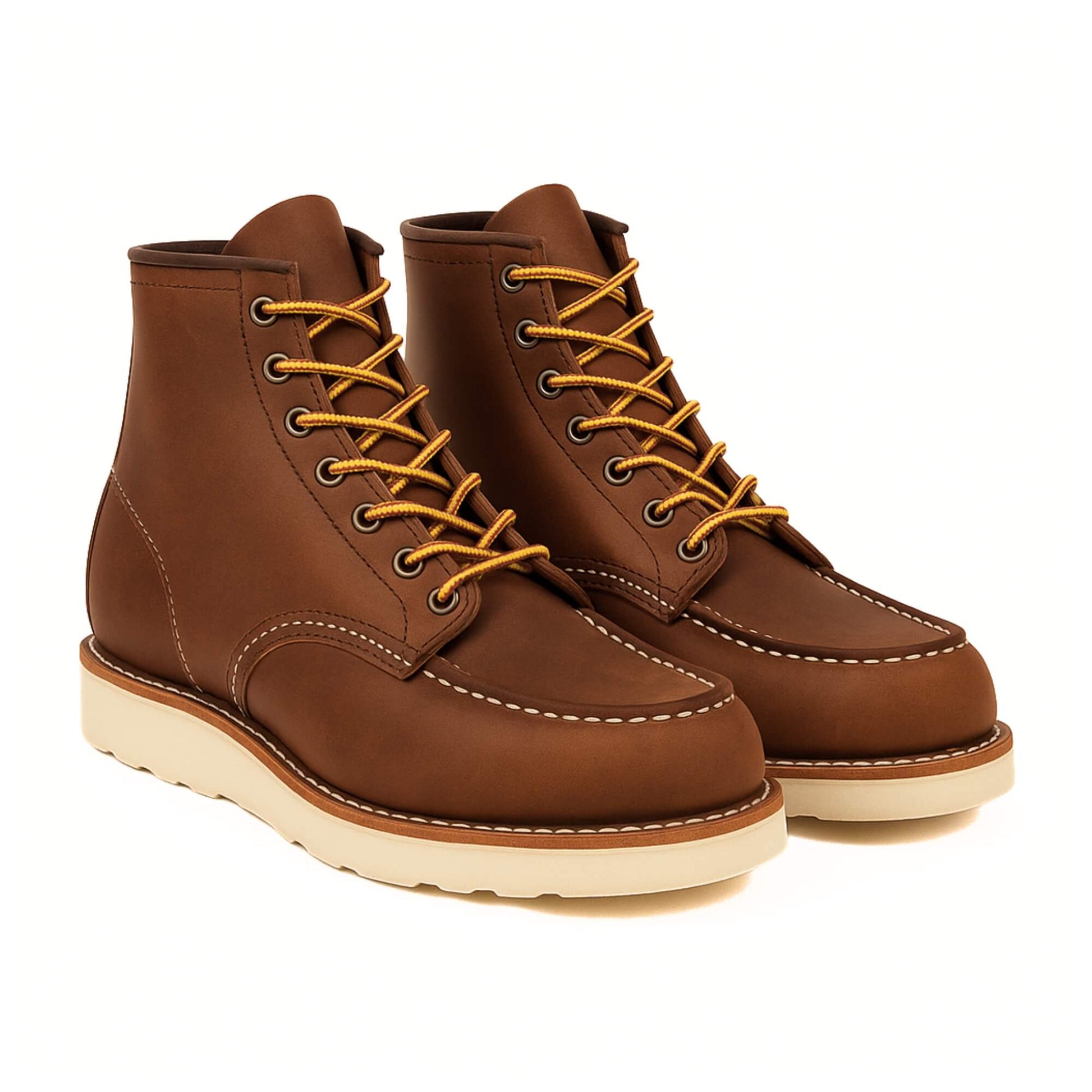 Par botines moc 875 de cuero café para hombre, costura moc‑toe y suela de goma