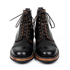 par botin de cuero tea-core negro para hombre, fabricación artesanal Goodyear, suela de cuero con caucho antideslizante, estilo premium Kalver.