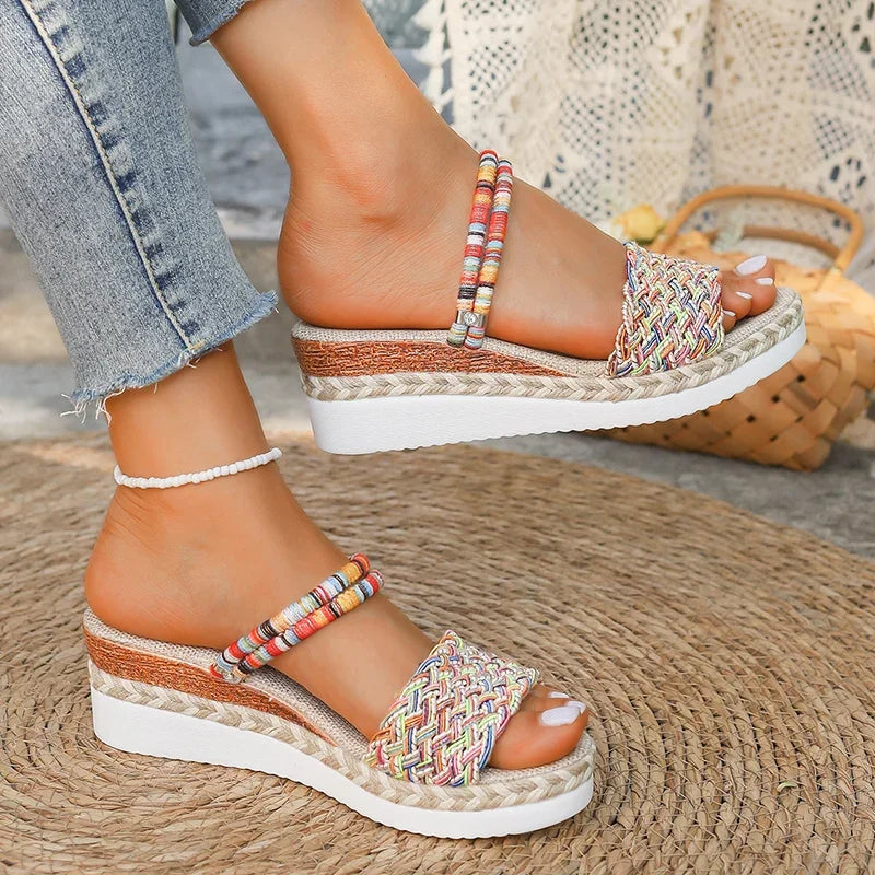 sandalias plataforma mujer Kalver Isla trenzadas con suela cómoda y correas ajustables