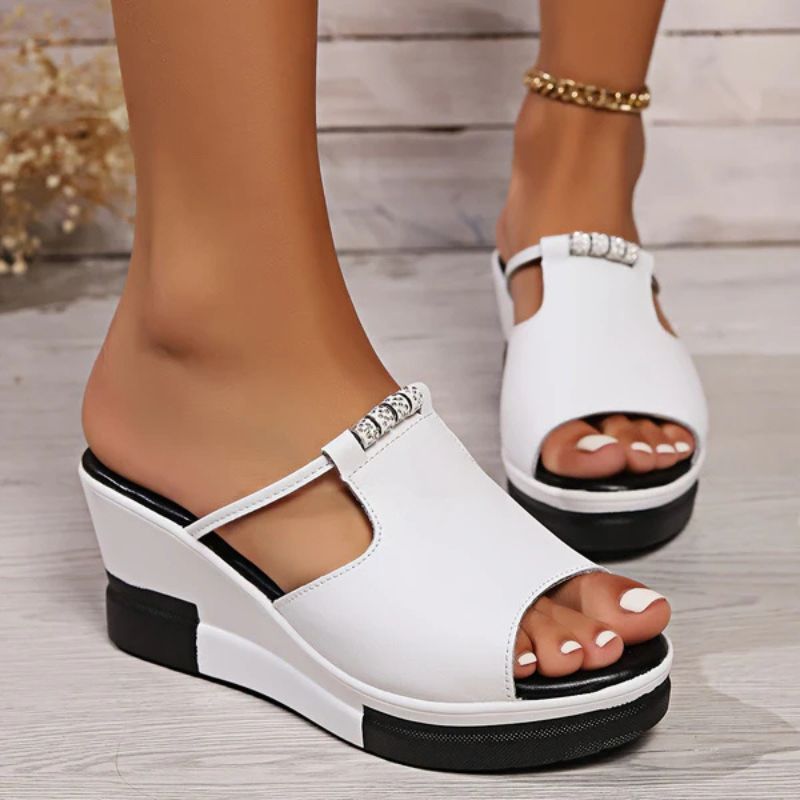 Sandalias plataforma mujer ortopédicas Kalver color blanco diseño ergonómico