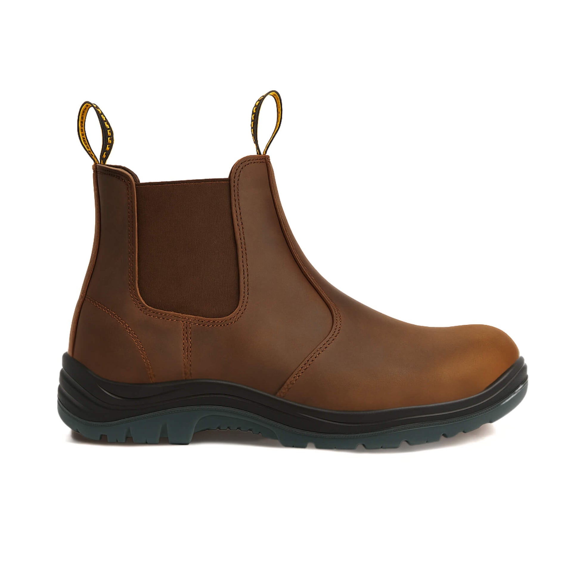 Zapato de seguridad Kalver Chelsea EG600 marrón con punta no metálica y cuero Crazy Horse impermeable