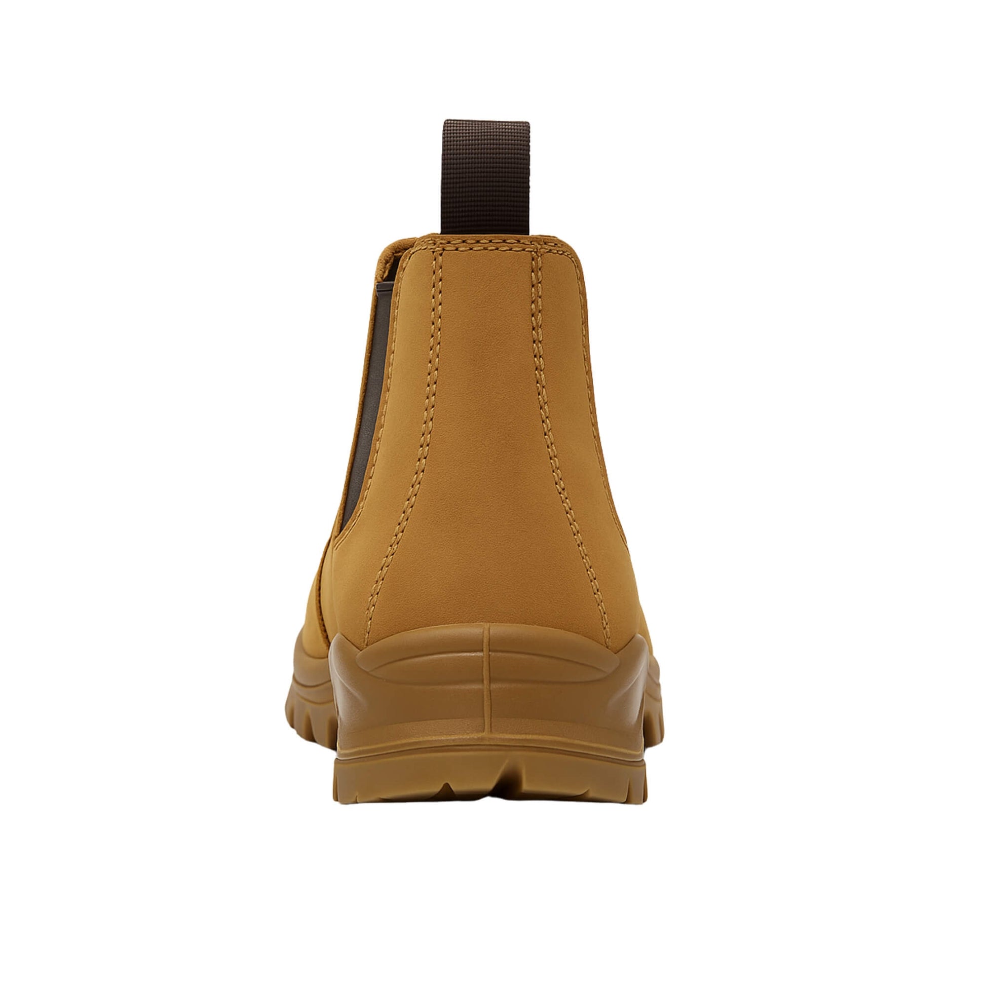 Zapato de seguridad Kalver Chelsea GF03 color trigo con punta reforzada y suela resistente al aceite vista trasera